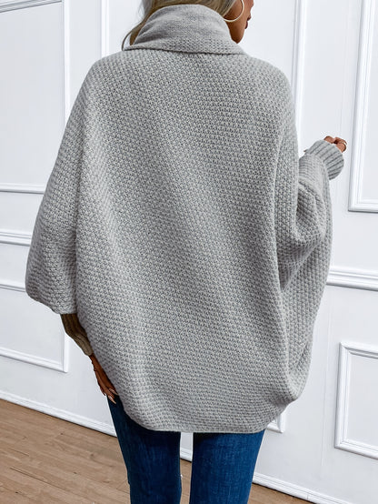 Solid color batwing sleeve knitted sweater for women