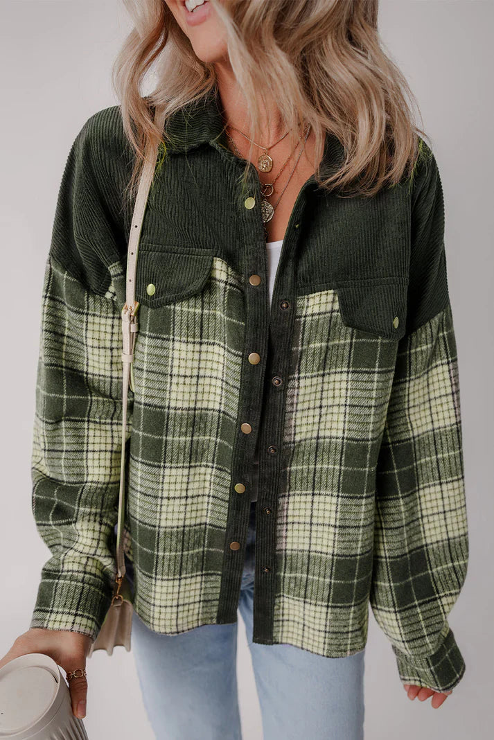 Women's snap buttons color block jacket
