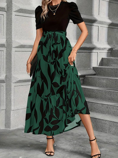 Women's elegant floral print round neck dress