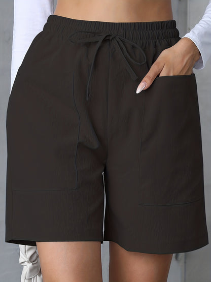 Women’s Casual Shorts - Relaxed Fit - Elastic Waistband with Drawstring - Front Pockets