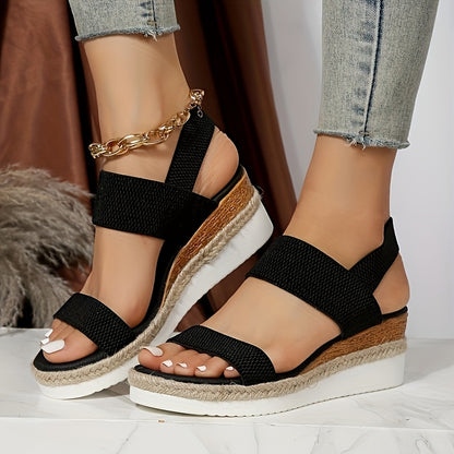 Women’s Wedge Sandals – Platform Sole – Elastic Ankle Strap – Espadrille Design