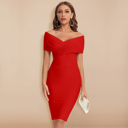 Women’s Bodycon Dress - Off-Shoulder - Knee-Length Fitted Elegant Wear