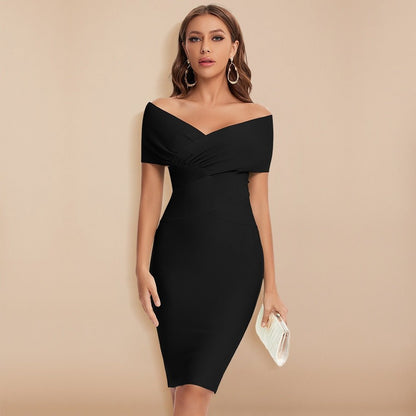Women’s Bodycon Dress - Off-Shoulder - Knee-Length Fitted Elegant Wear