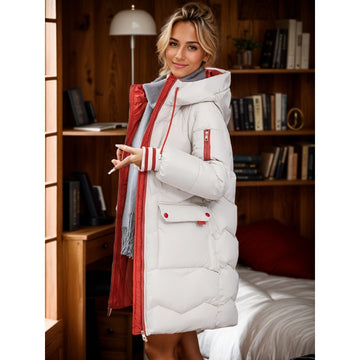 Long hooded puffer jacket for women