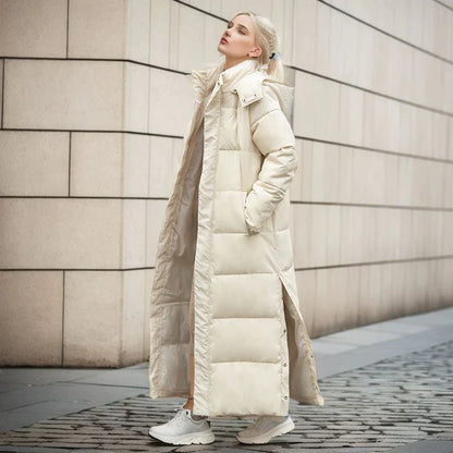 Long padded hooded winter coat jacket for women
