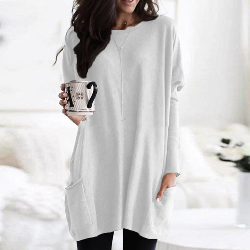 Long sleeve casual pocket midi t-shirt for women