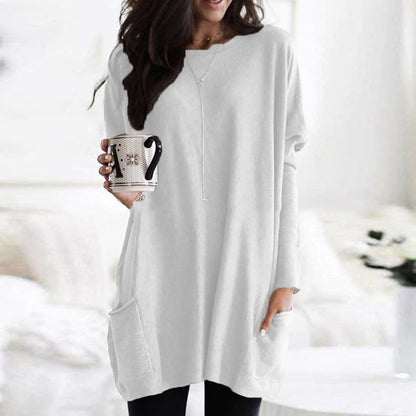 Long sleeve casual pocket midi t-shirt for women