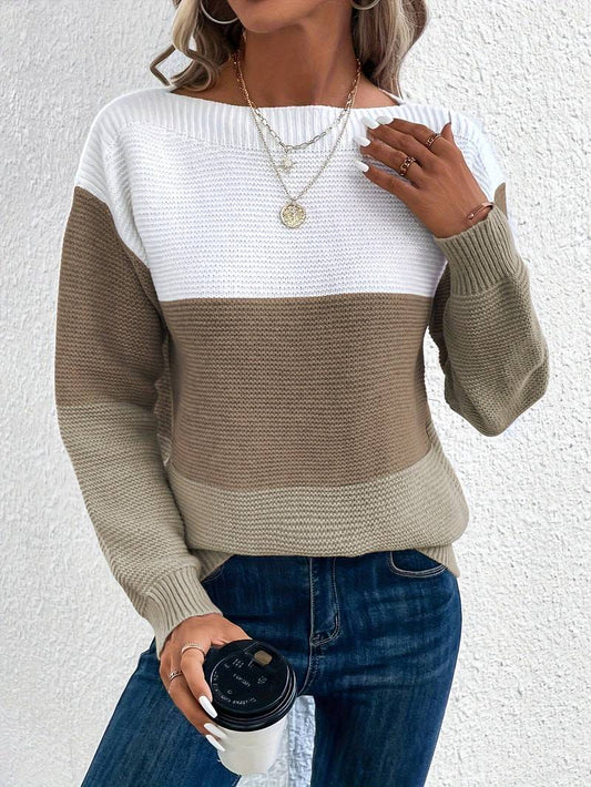 Color-Block Relaxed Fit Knit Sweater