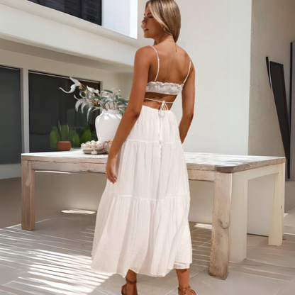 Women's Maxi Dress - Smocked Bodice - Tiered Flowing Silhouette - Adjustable Straps