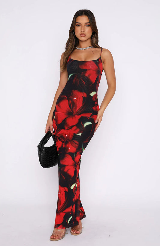 Floral Print Slim Fit Maxi Dress