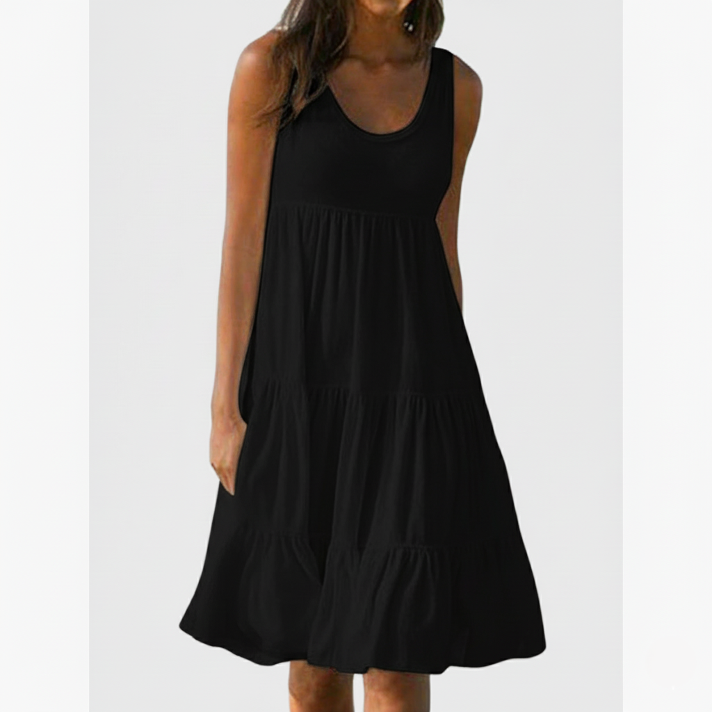 Women's Sleeveless Sundress - Ruffled Tiered Design - Flowy Knee-Length Casual Wear