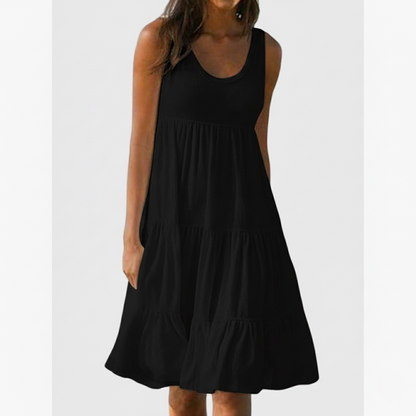 Women's Sleeveless Sundress - Ruffled Tiered Design - Flowy Knee-Length Casual Wear