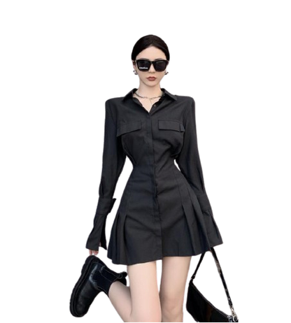Women's Button-Down Dress - Tailored Fit - Long Sleeve - Collared A-Line Elegant Style
