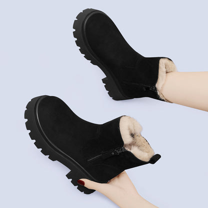 Women’s Ankle Boots – Faux Fur Lined – Chunky Sole – Side Zip – Cold Weather Grip