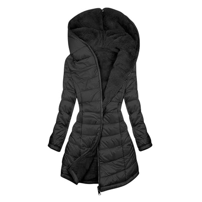 Women's padded jacket with warm plush lining with hood