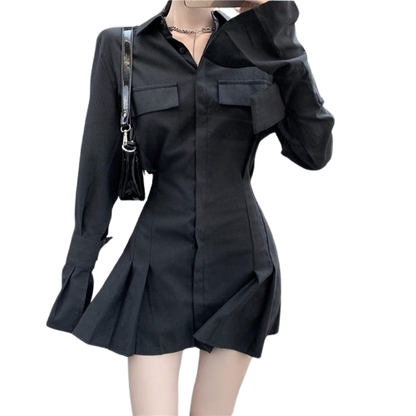 Women's Button-Down Dress - Tailored Fit - Long Sleeve - Collared A-Line Elegant Style