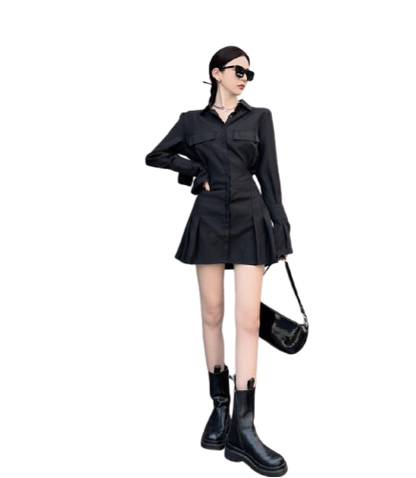 Women's Button-Down Dress - Tailored Fit - Long Sleeve - Collared A-Line Elegant Style