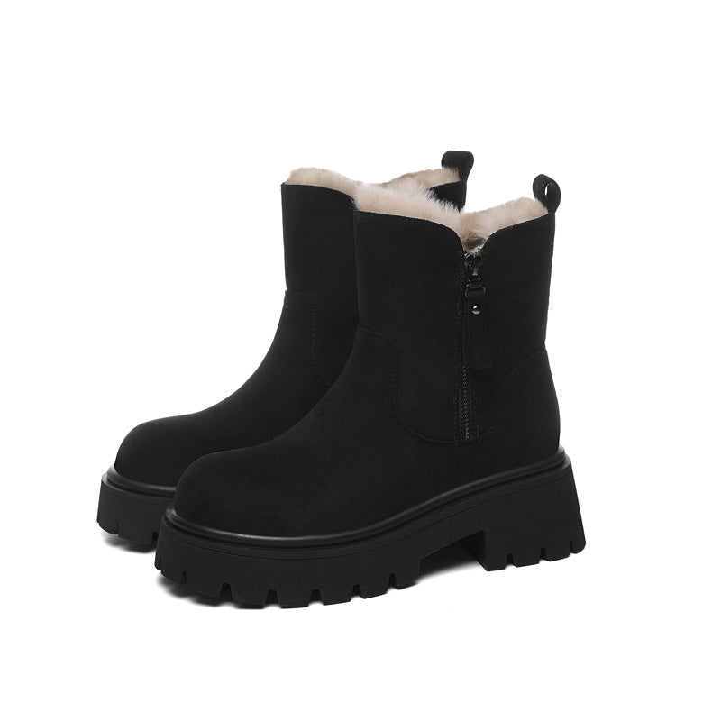 Women’s Ankle Boots – Faux Fur Lined – Chunky Sole – Side Zip – Cold Weather Grip