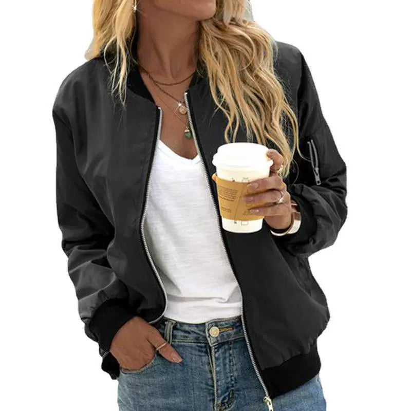 Women's stylish classic bomber jacket with pockets
