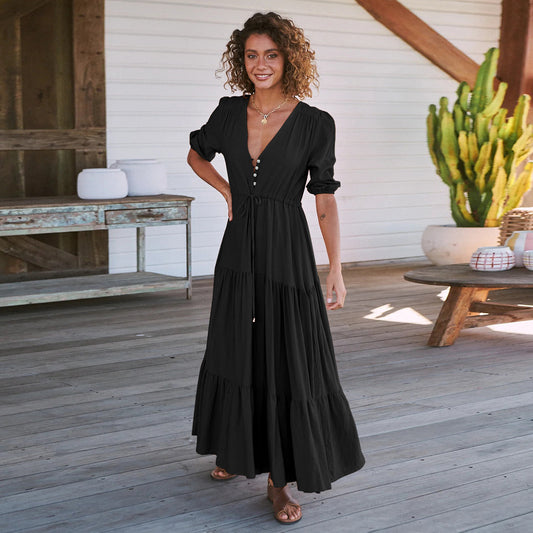 Flowy A-Line V-Neck Maxi Dress