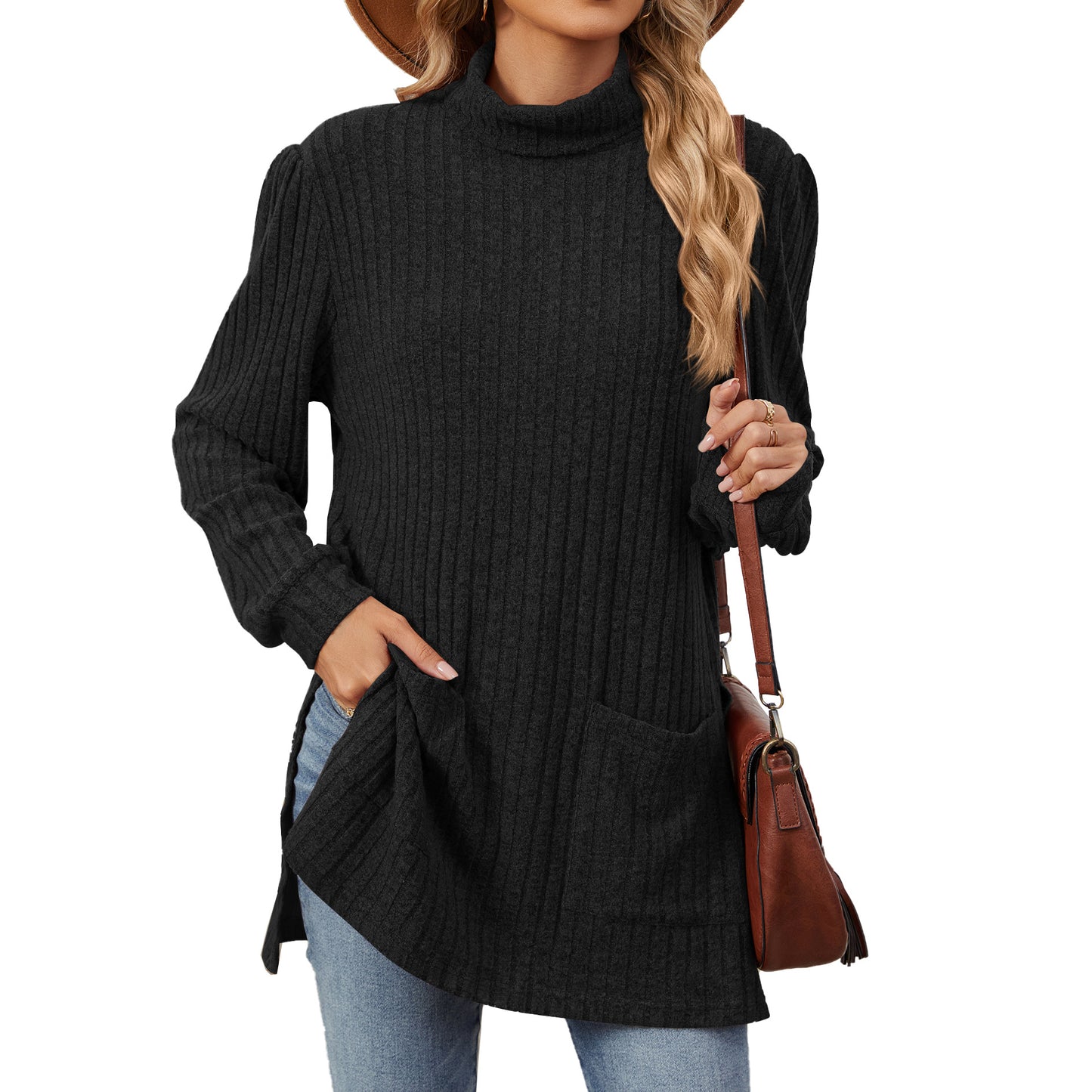 Women's chic high collar sweater