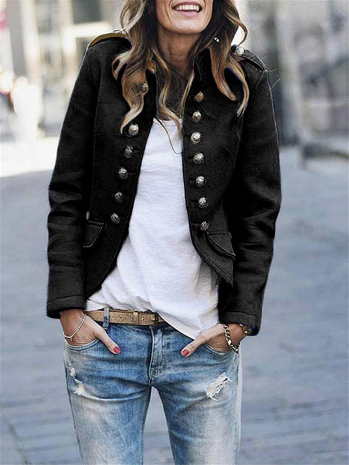 Women's military-inspired buttoned jacket