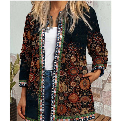 Women's Bohemian Jacket - Patchwork Design - Relaxed Fit - Open Front Lightweight Wear