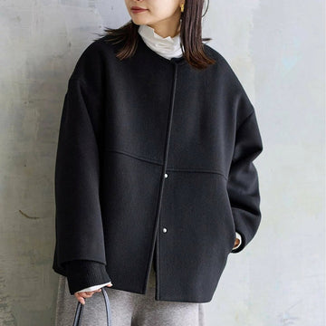 Minimalist oversized snap-button coat for women