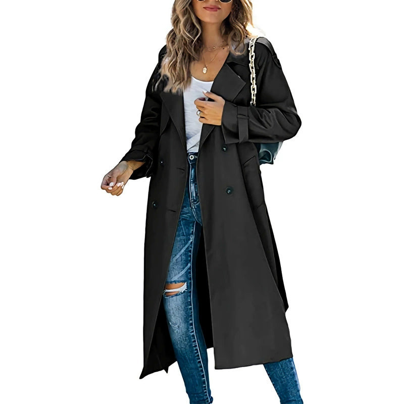 Women's double-breasted long trench coat