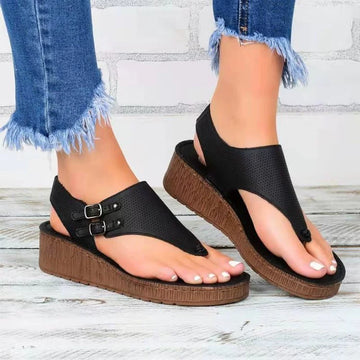 Women's Wedge Sandals - Toe Post Design - Adjustable Buckles - Stylish & Comfortable