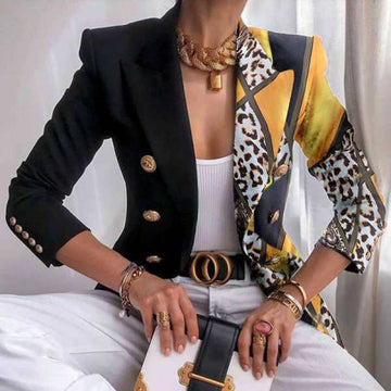 Double-breasted mixed-print blazer for women