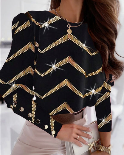 Women's Sequin Long Sleeve Top - Cropped Fit - Round Neck - Partywear Glam