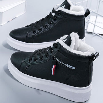 Faux fur-lined high-top sneakers for women