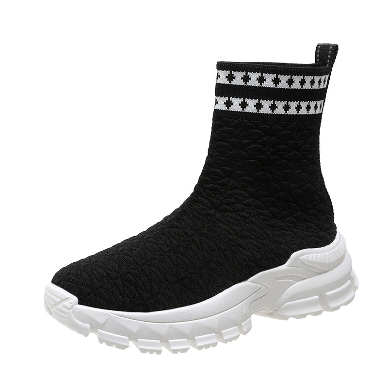 Women's Fashionable Sneaker Socks - Chunky Sole - Geometric Pattern