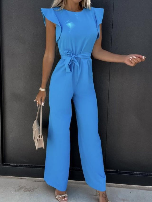 Ruffled Tie-Waist Wide-Leg Jumpsuit