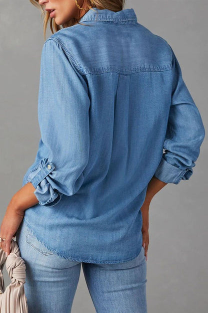 Women's Denim Shirt - Button-Up - Long Sleeve - Classic Collar - Casual Fit