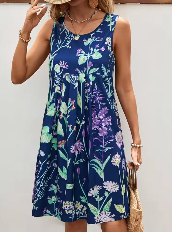 Women’s Vest Dress – Relaxed Fit – Sleeveless – Floral Print