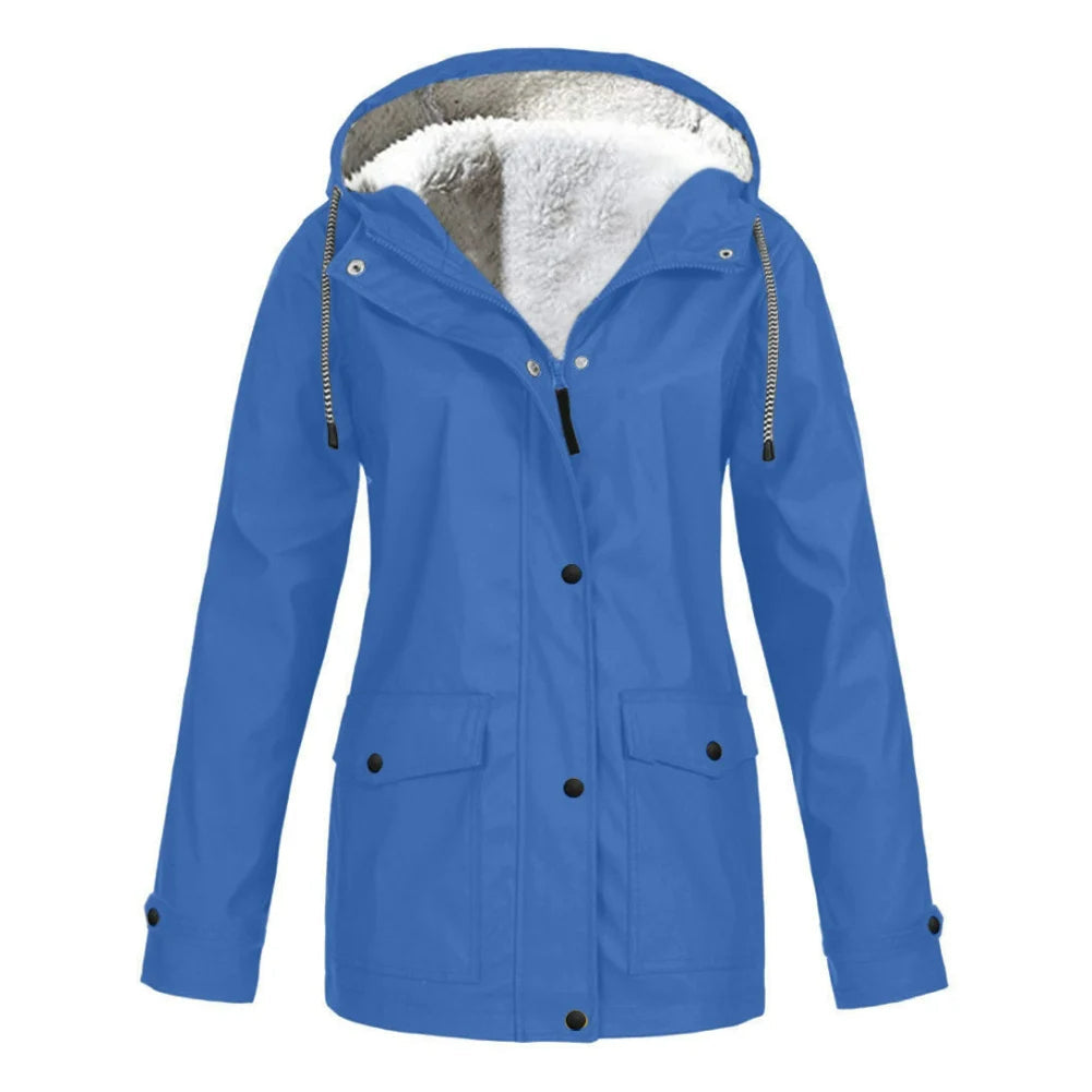 Women's Parka Jacket - Faux Shearling Lined - Hooded Drawstring - Warm Insulated
