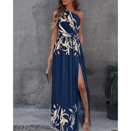 Floral Print Flowy One-Shoulder Maxi Dress