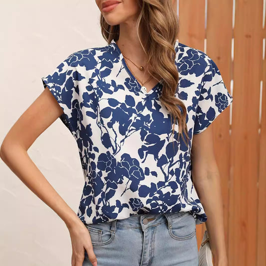 Floral Print Loose Fit V-Neck Blouse