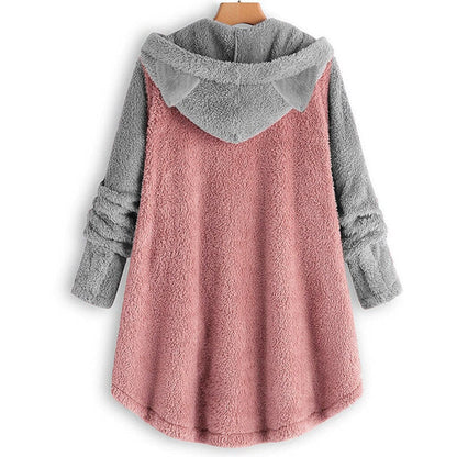 Women's fleece sweatshirt with cat ears and contrasting sleeves
