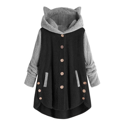 Women's fleece sweatshirt with cat ears and contrasting sleeves