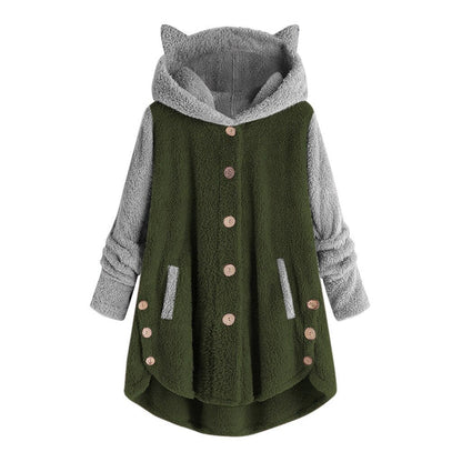 Women's fleece sweatshirt with cat ears and contrasting sleeves