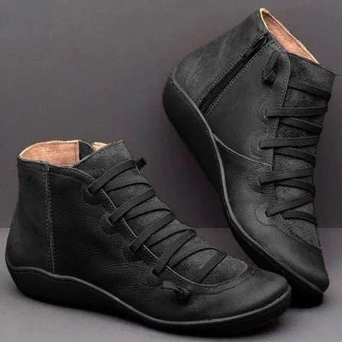 Lace-up ankle boots with side zipper for women