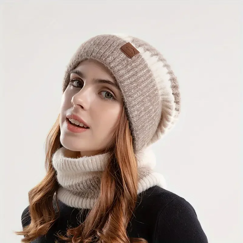 Lily Slouchy Fit Beanie & Neck Warmer Set | Ribbed Knit Solid Set