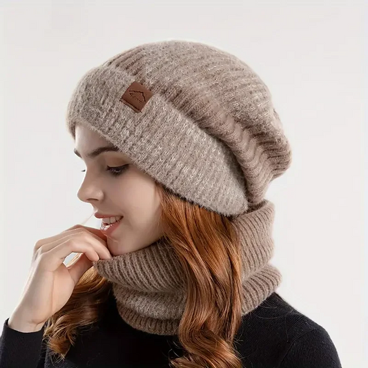 Lily Slouchy Fit Beanie & Neck Warmer Set | Ribbed Knit Solid Set