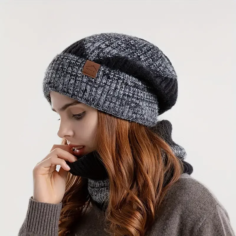 Lily Slouchy Fit Beanie & Neck Warmer Set | Ribbed Knit Solid Set