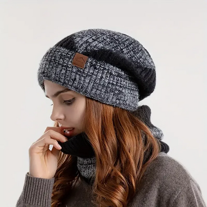 Lily Slouchy Fit Beanie & Neck Warmer Set | Ribbed Knit Solid Set