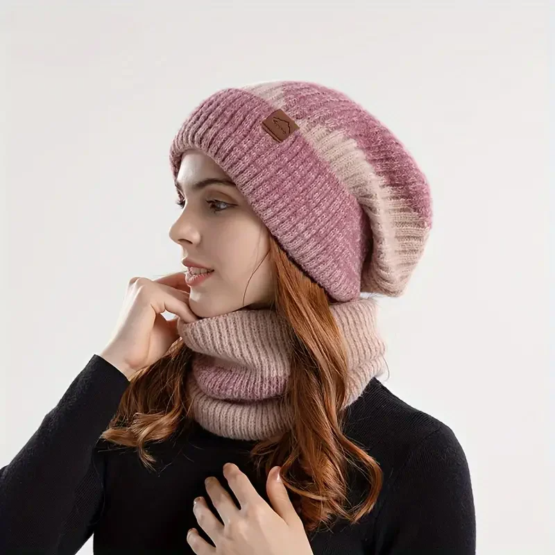 Lily Slouchy Fit Beanie & Neck Warmer Set | Ribbed Knit Solid Set
