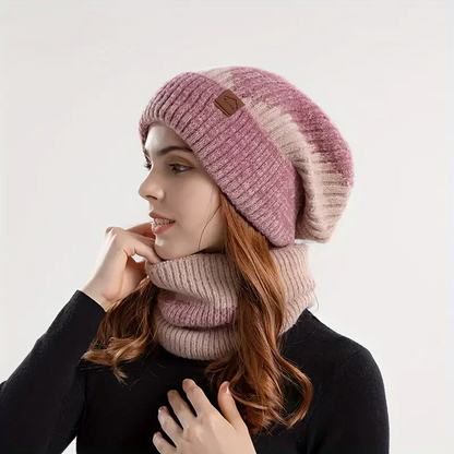 Lily Slouchy Fit Beanie & Neck Warmer Set | Ribbed Knit Solid Set
